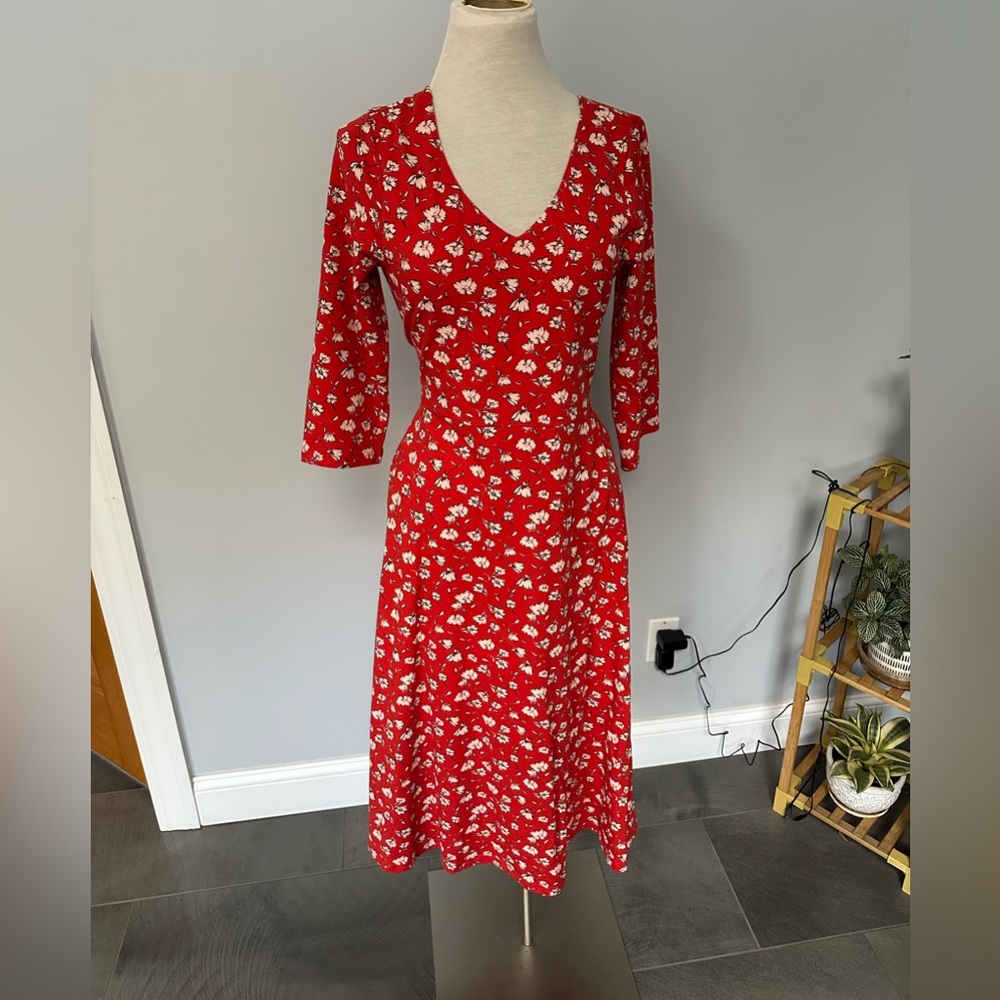 Pact Red and White Floral Long Sleeve Dress